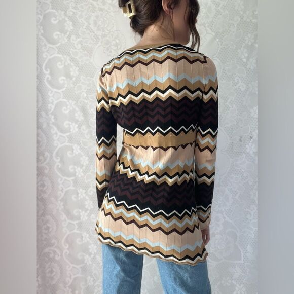 Y2K Sydney Easton Chevron Striped Tie-Front Cardigan Sweater with Lettuce Hem - Picture 2 of 11